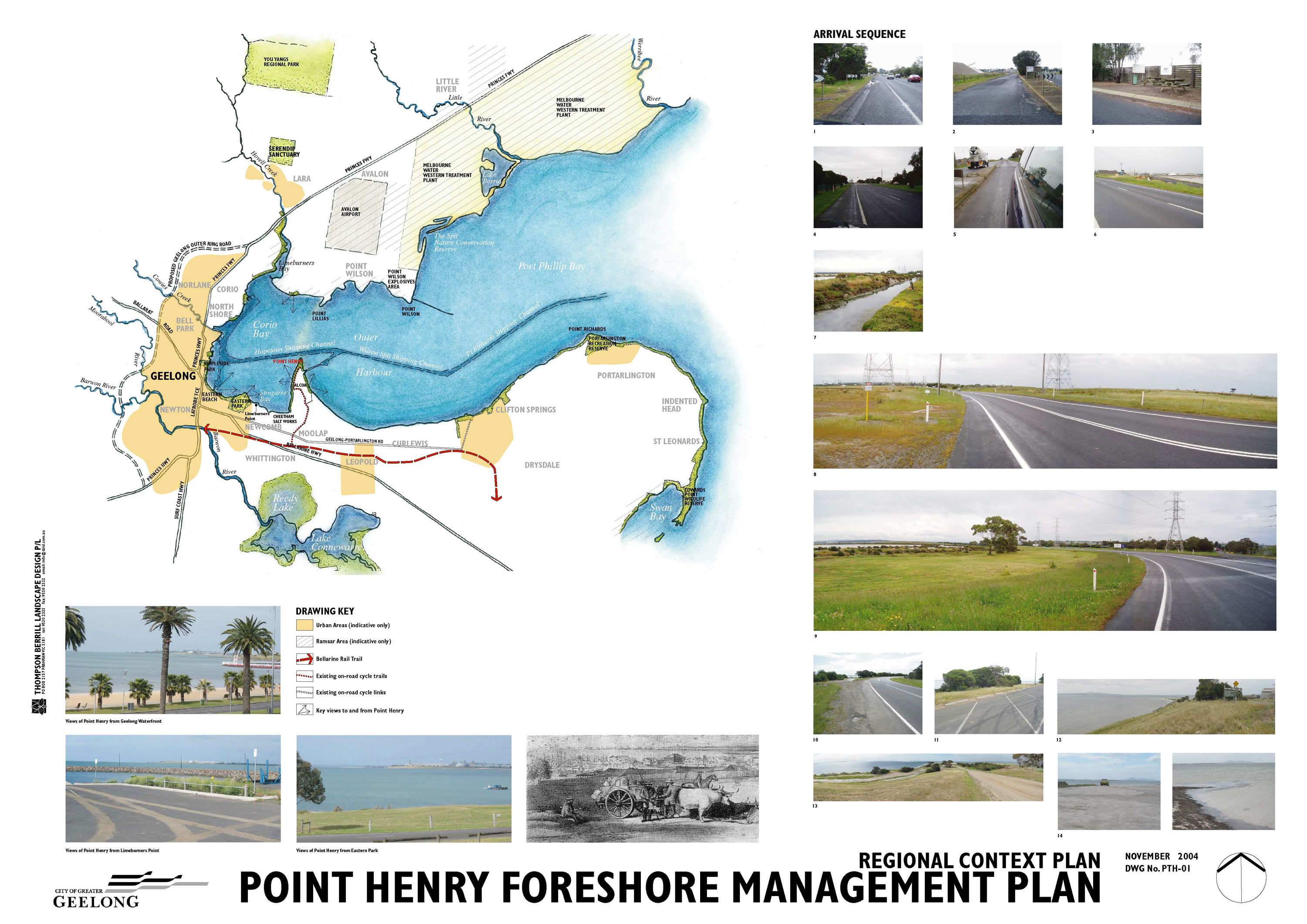 Plan with images of existing conditions at Point Henry Foreshore