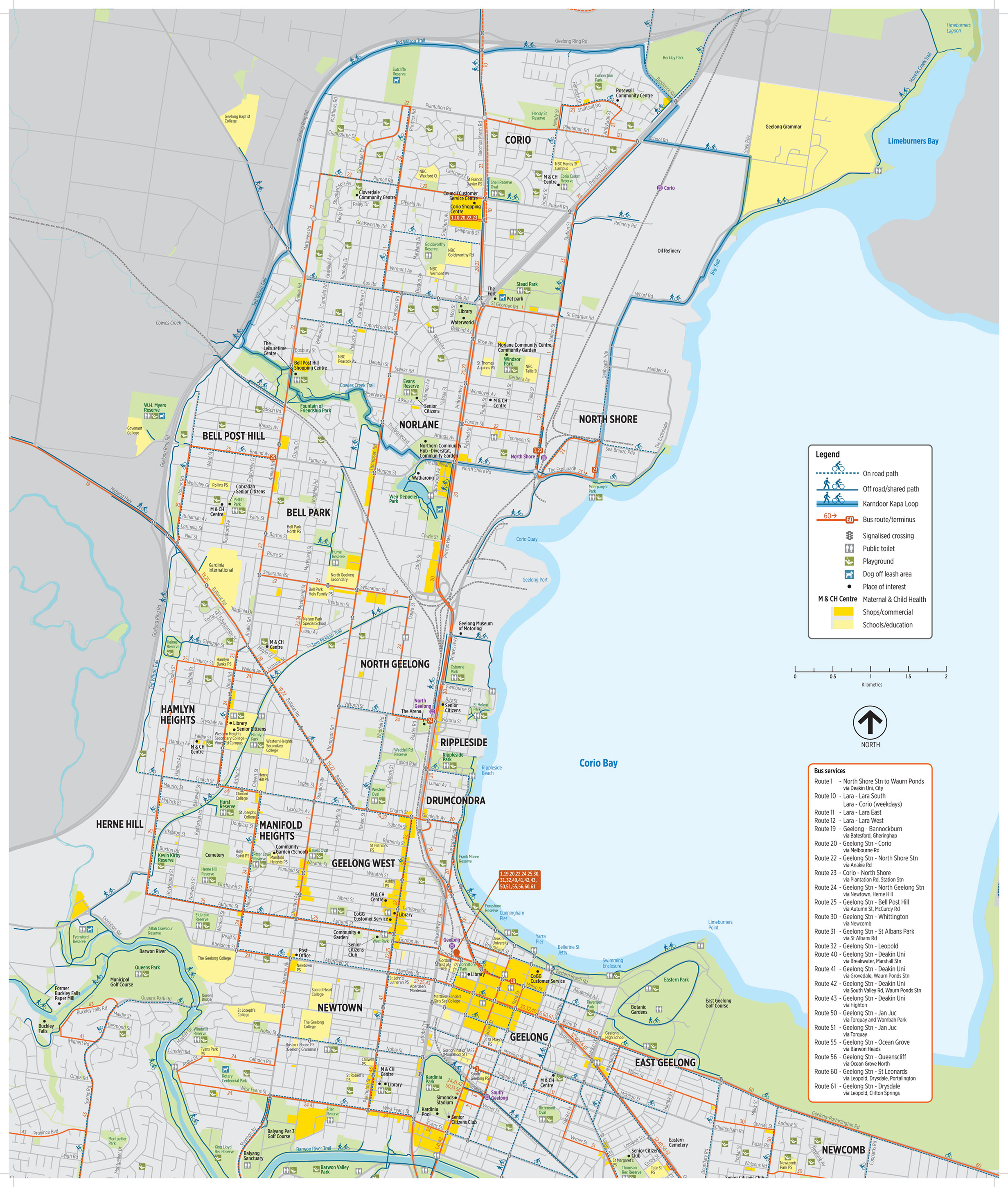 North/Central Geelong active trail map