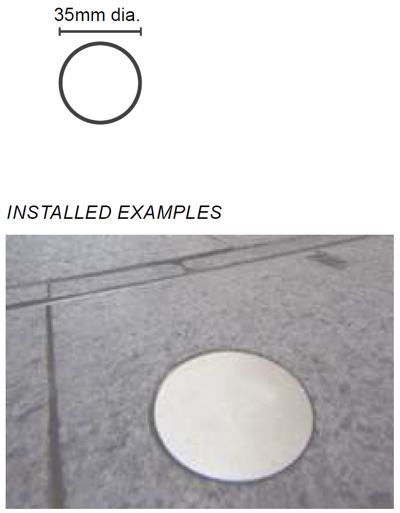 Diagram showing 34mm diameter requirement for markers and an installes example