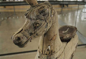 During the restoration process - back to bare wood for a Carousel horse