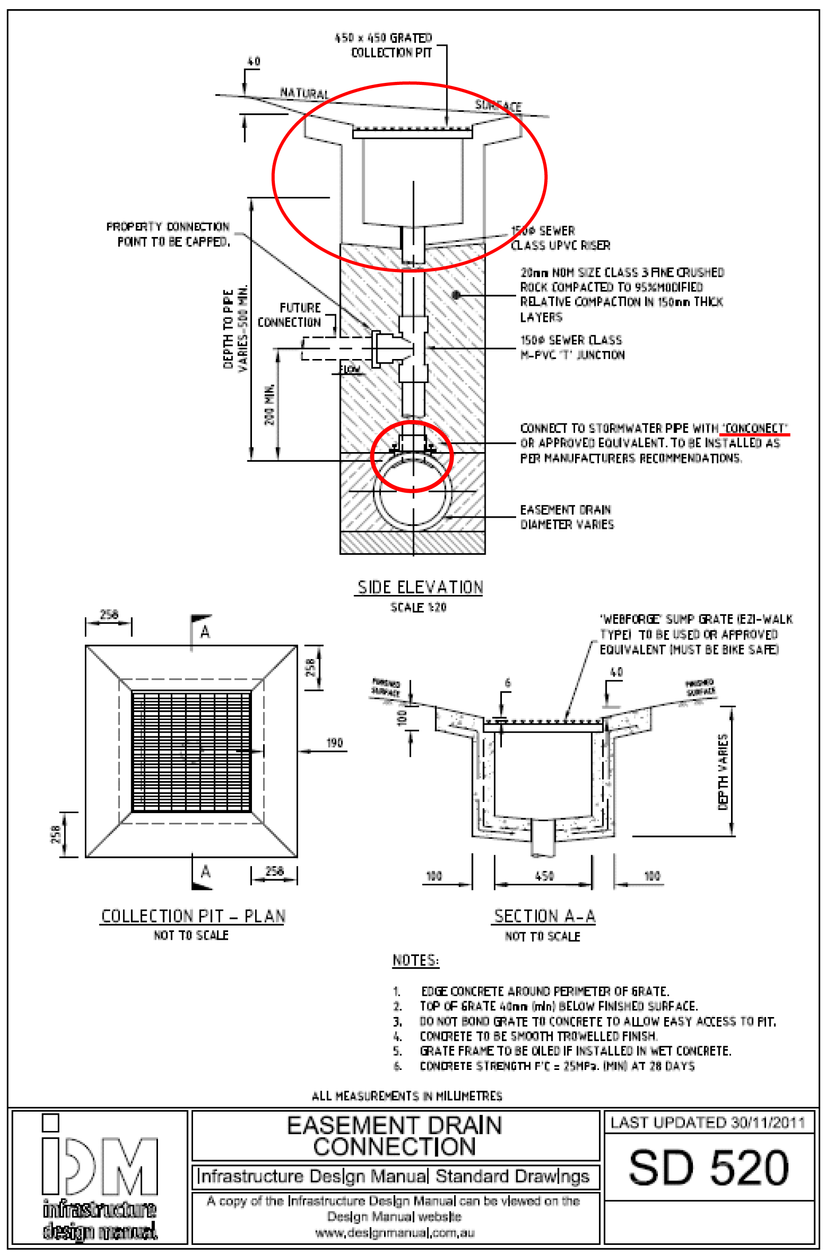 Diagram showing easement drain connection