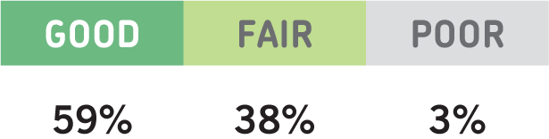 Street tree structure as percentages: Good=59%, Fair=38% and Poor=4%
