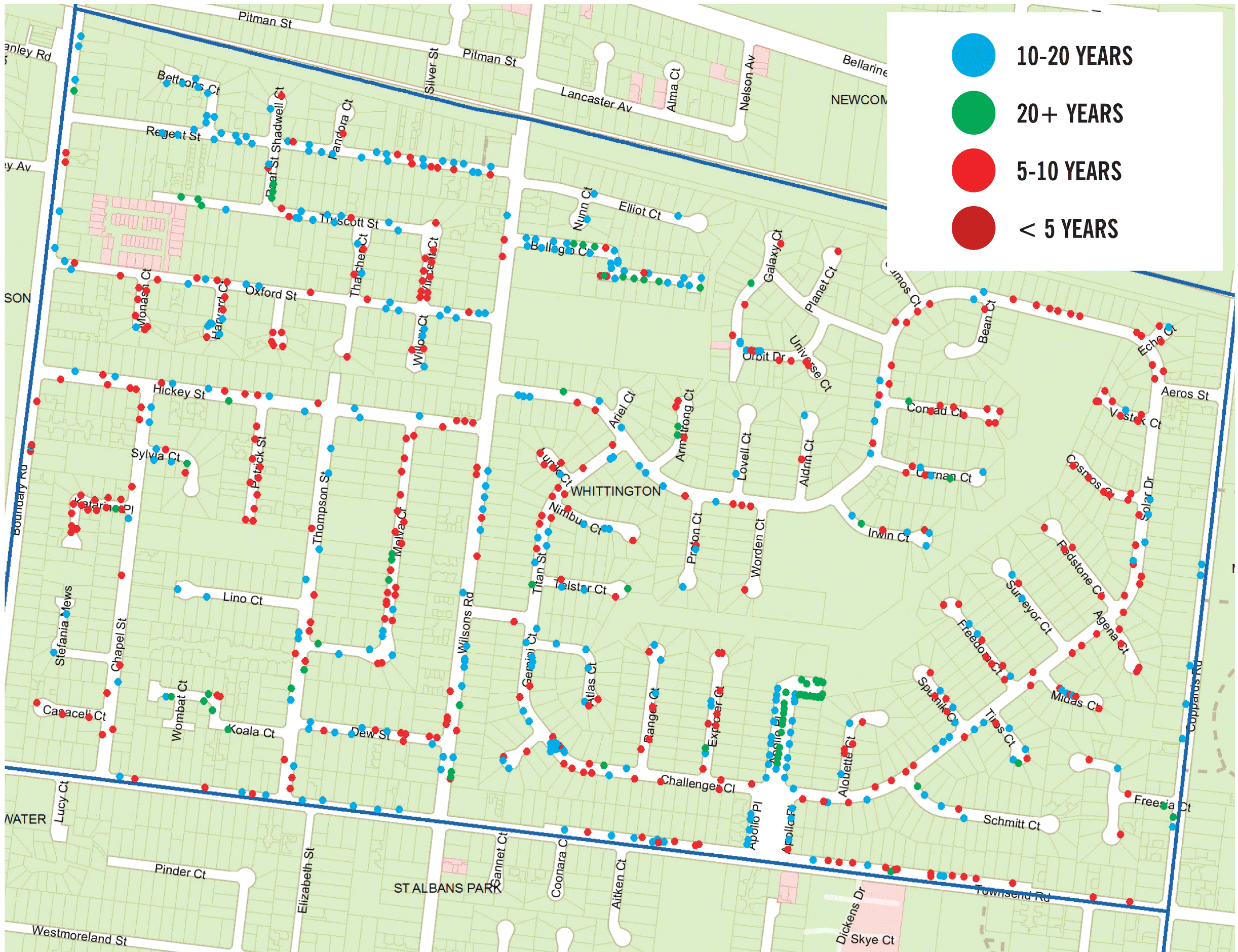 Whittington tree useful life expectancy - image includes legend (same as above map)