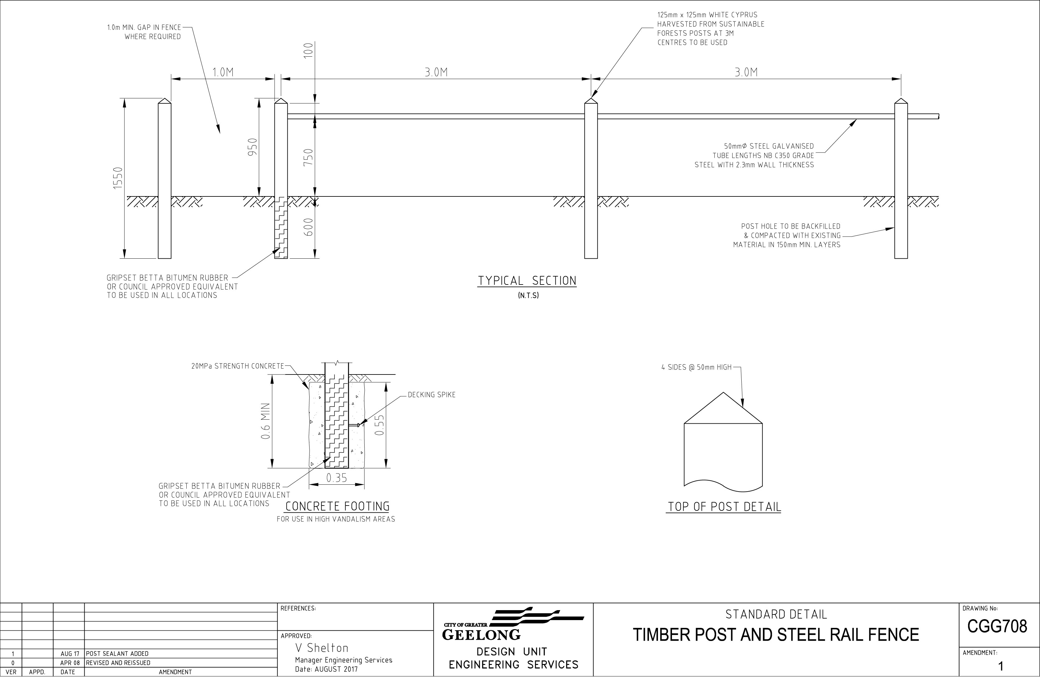 CGG708 Timber post and steel rail fence