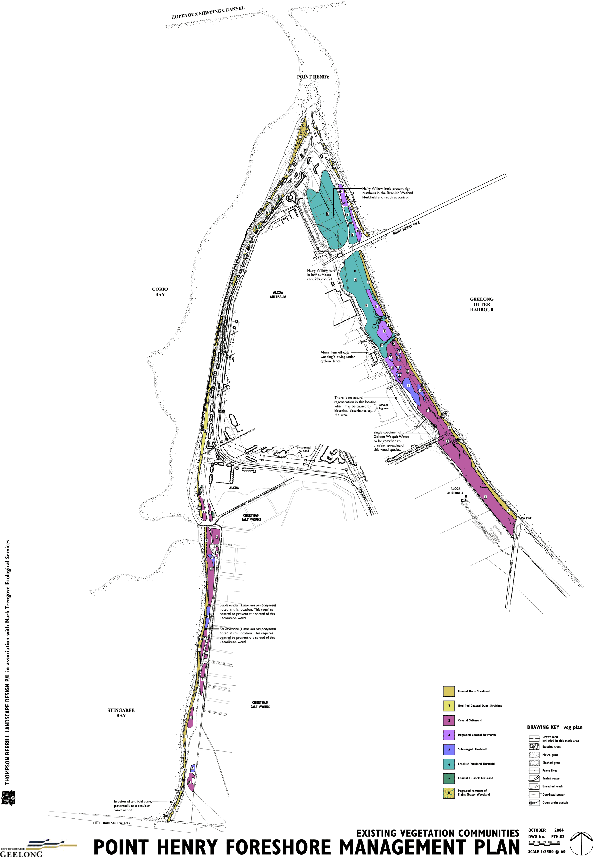 Plan detailing existing vegetation at Point Henry Foreshore