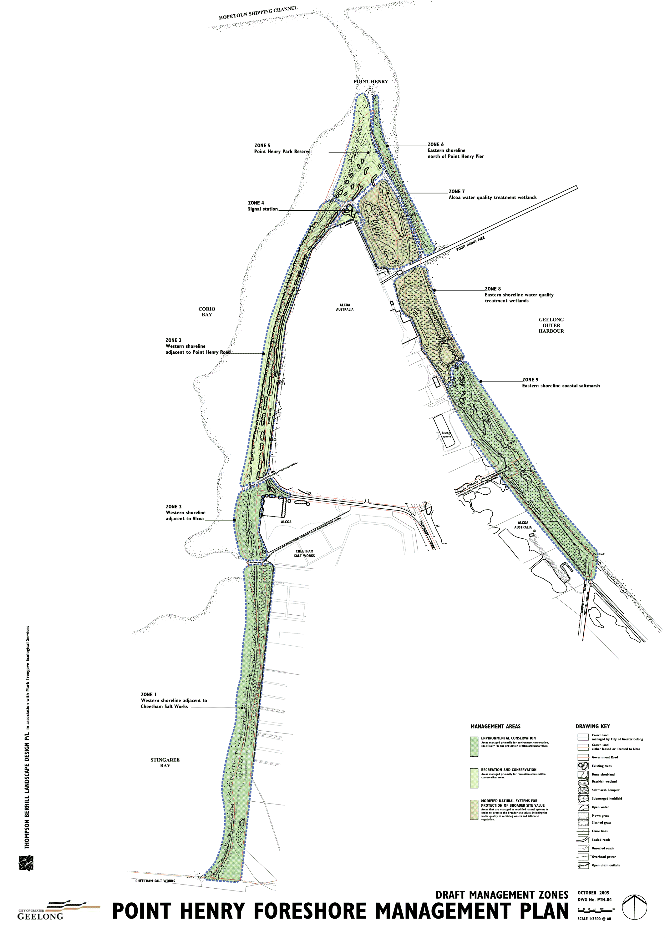 Plan detailing management areas at Point Henry Foreshore
