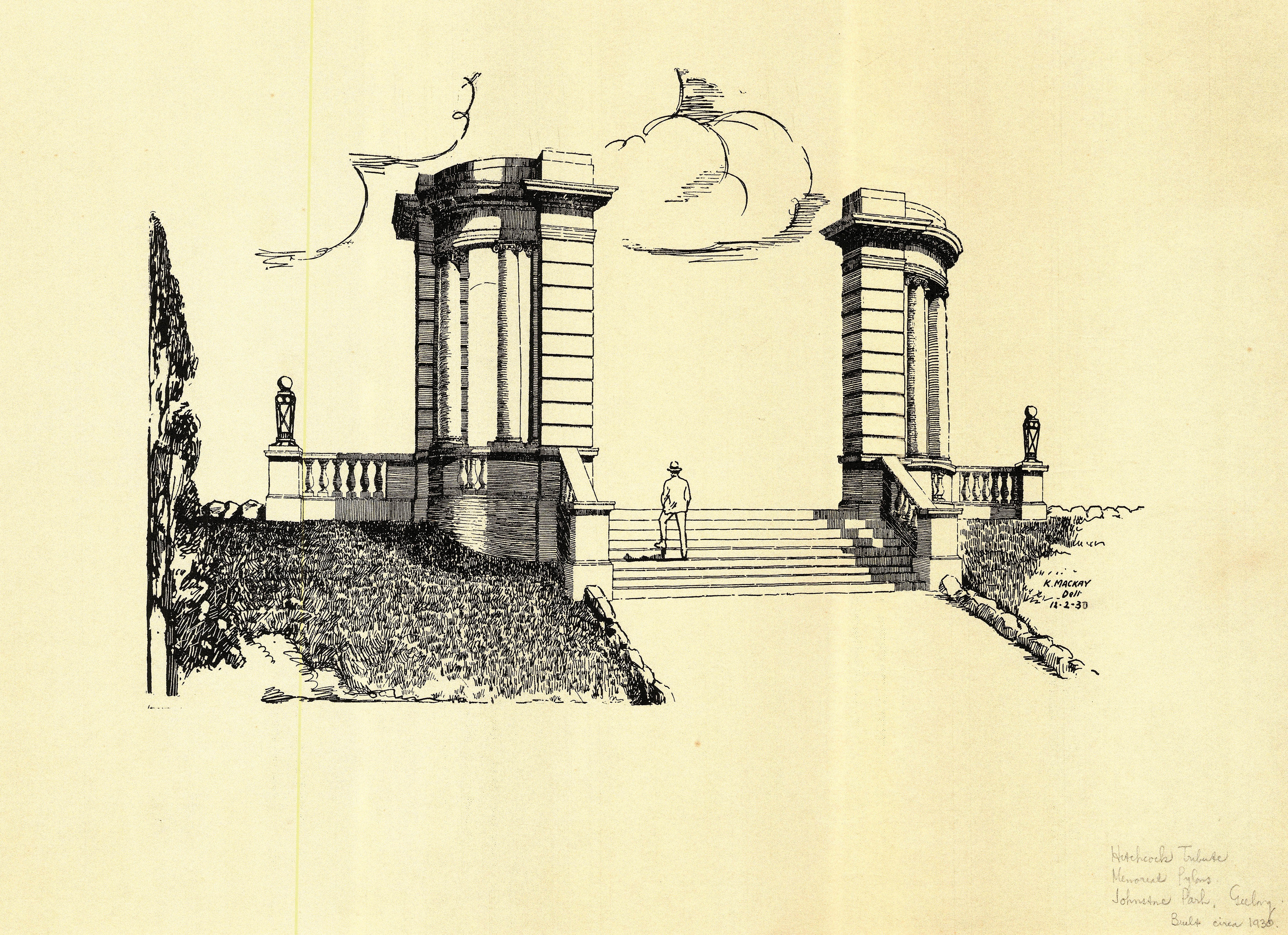 An original drawing of the Hitchcock Memorial Gateway.