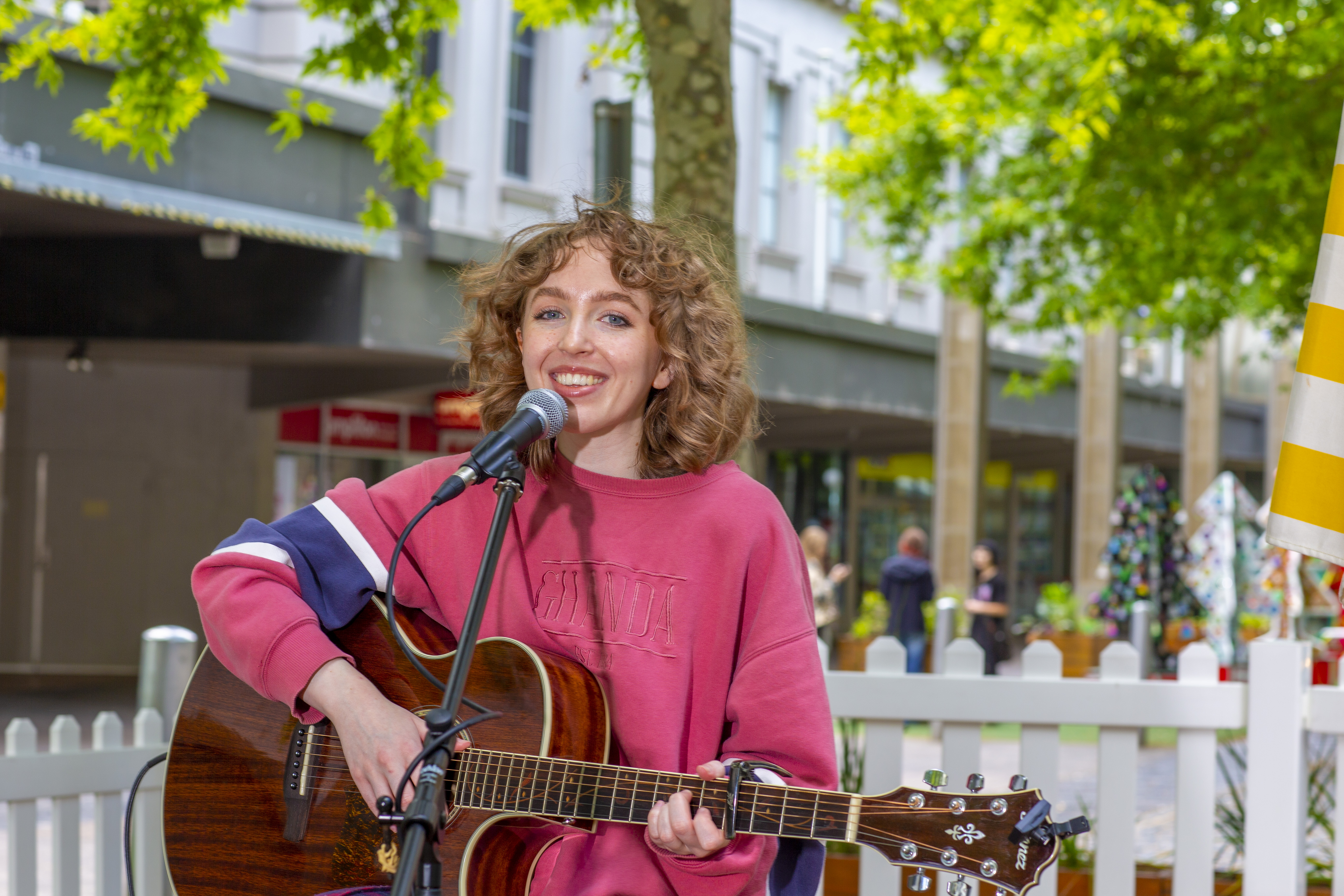 Geelong based singer-songwriter Riordan performing in Central Geelong.