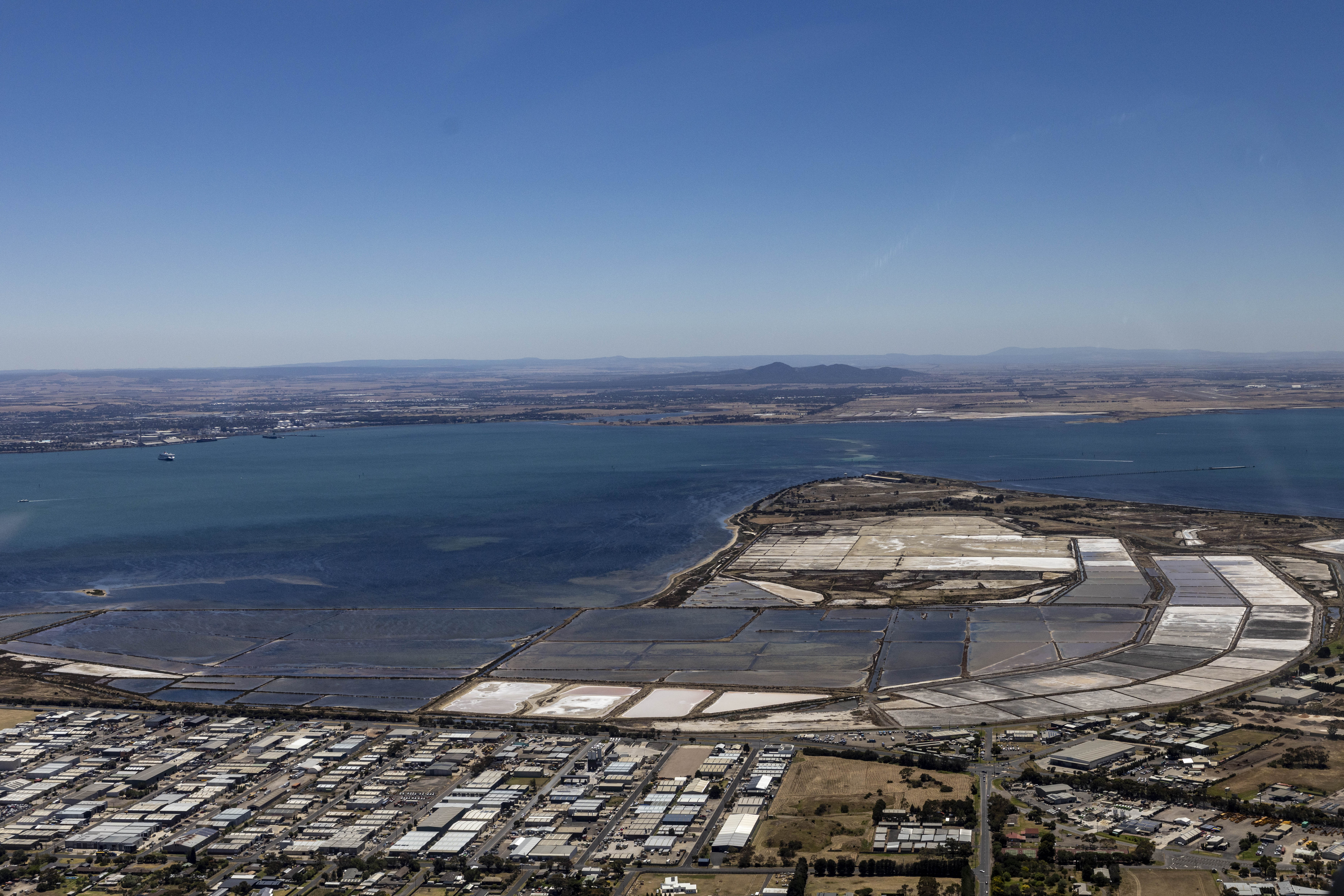 Arial drone photo of the Cheetham Salt Works