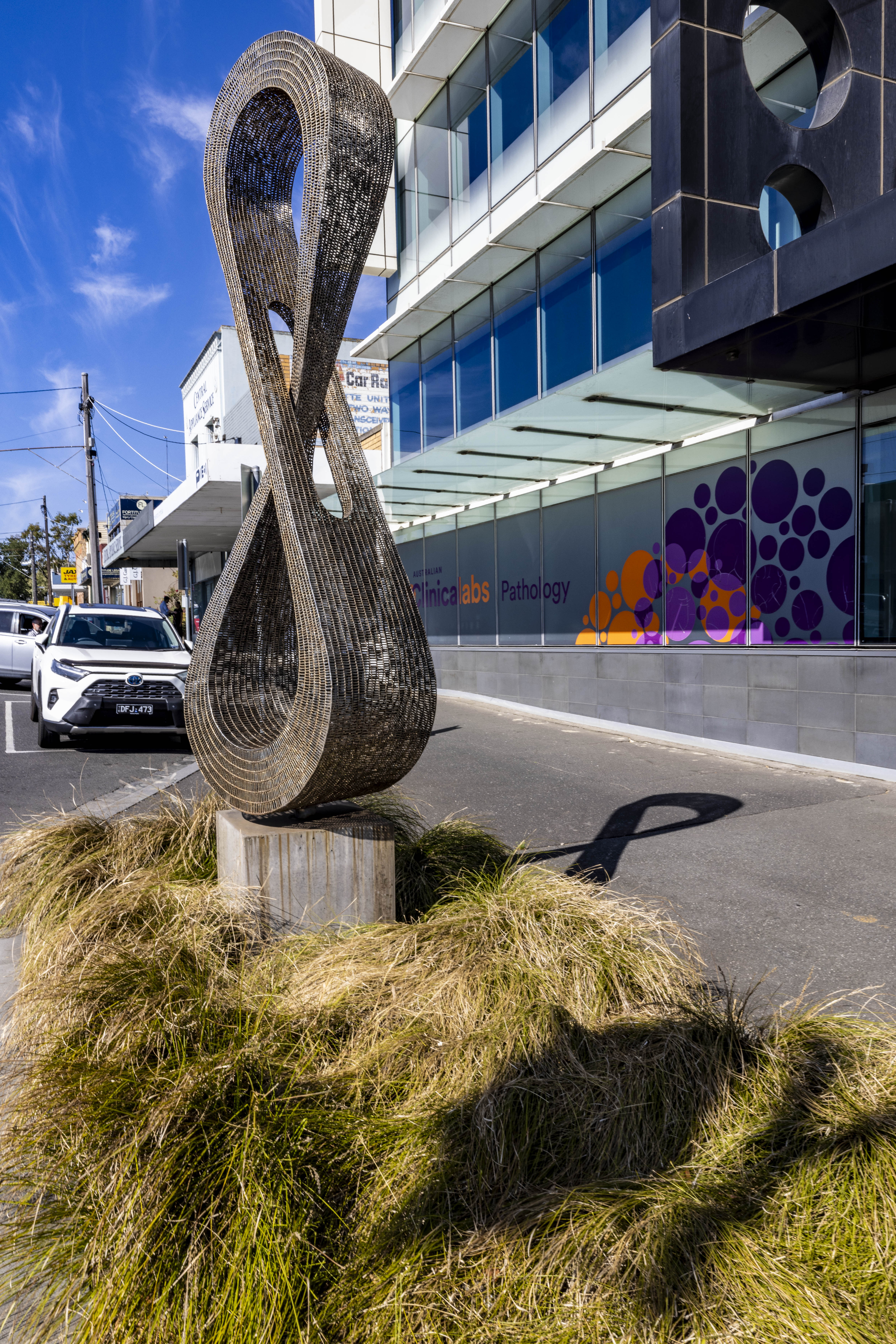 Metal sculpture of infinity loop
