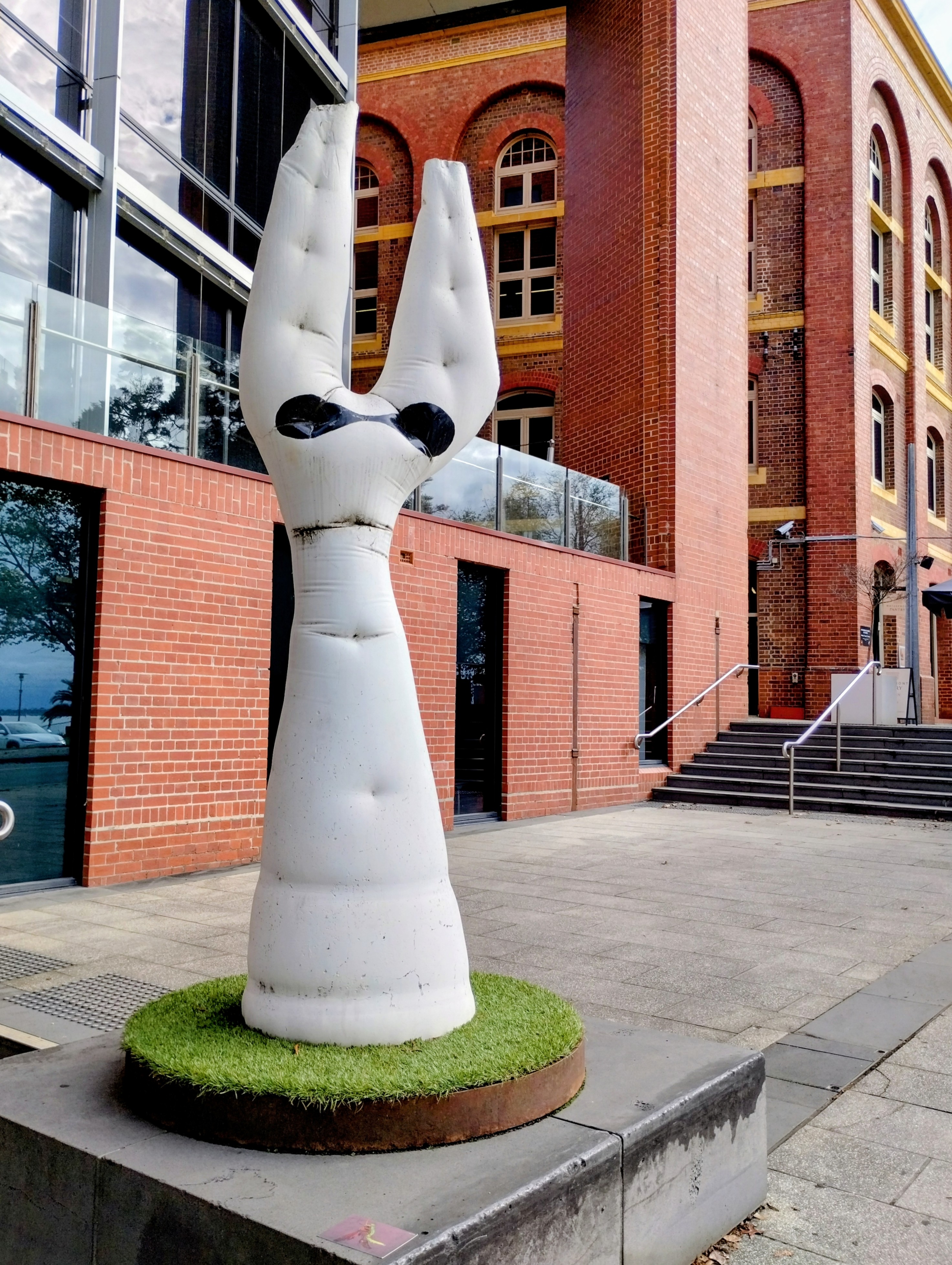 Large white concrete sculpture in front of Deakin University