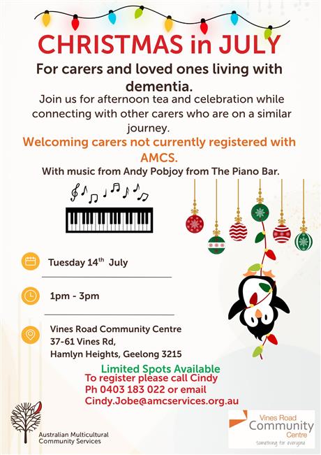 Christmas in July poster Tuesday 14 July from 1:00pm
