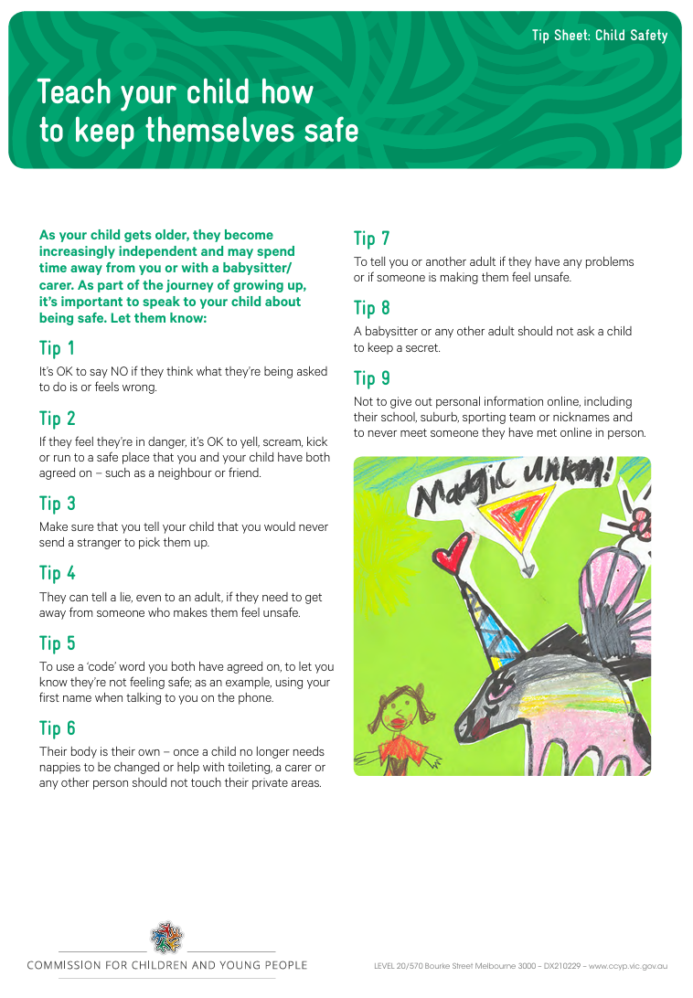 This tip sheet will assist you to teach your child safety
