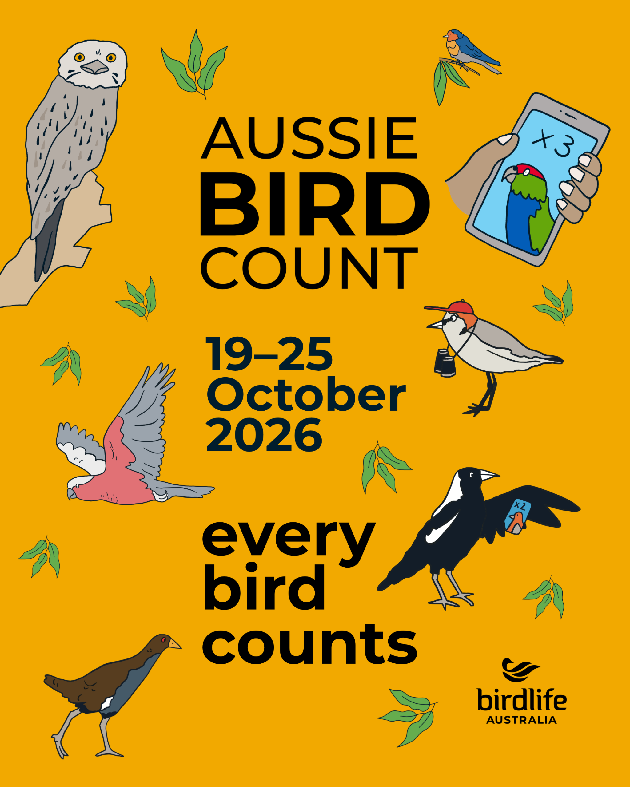 Promotional flyer for the Aussie Bird Count from 19 25 October 2026