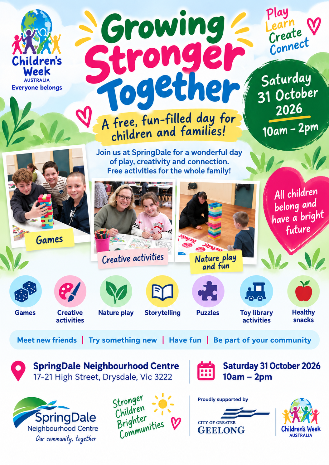 Growing Stronger Together Children’s Week poster for 31 October 2026