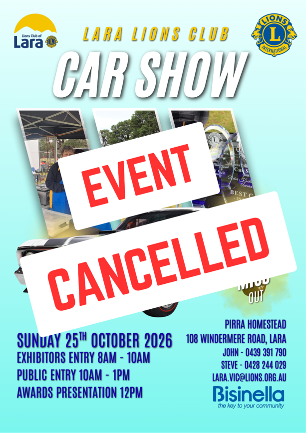 Lara Lions Club Car Show - Event Cancellation