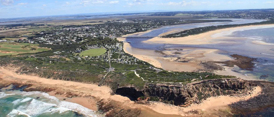 The Barwon river estuary and rugged coastline The Barwon river estuary and rugged coastline