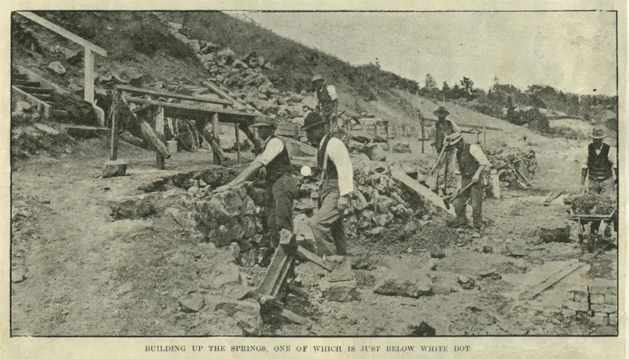 Mineral Springs Historical - Building the rock wall