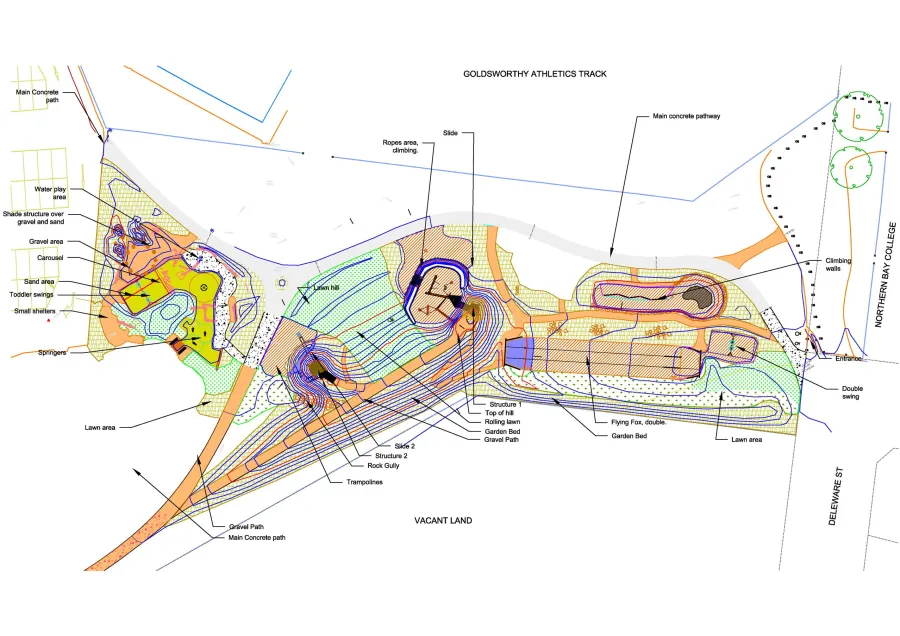 Plan of the proposed site for the new playground at Goldsworthy Reserve.