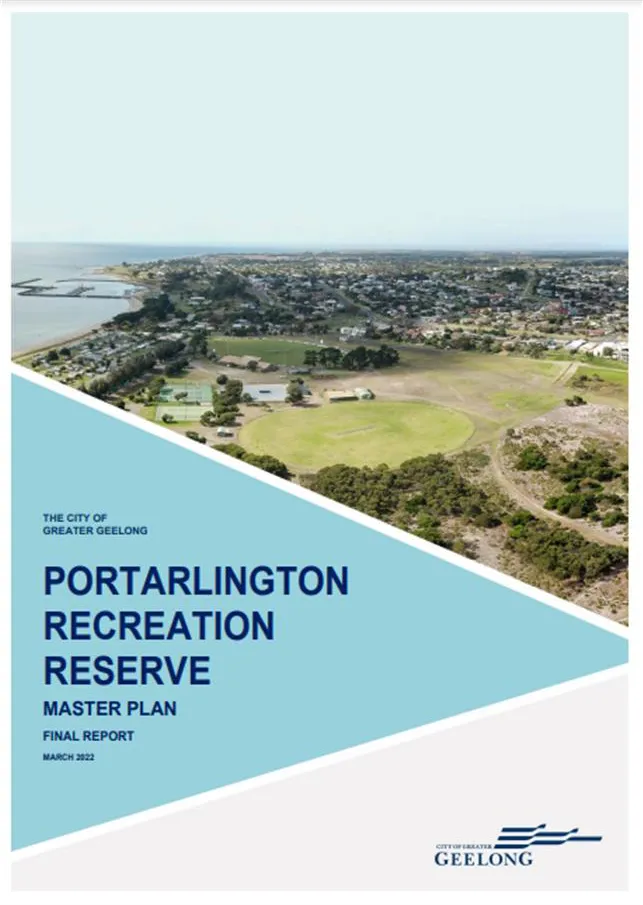 The cover page for the 2020-2030 Master Plan for the Portarlington Recreation Reserve.