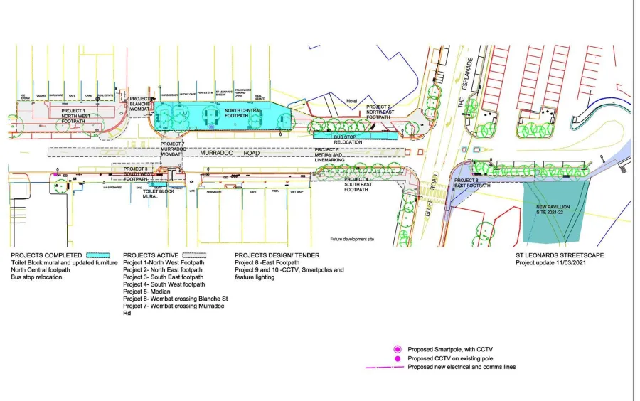 Plan of projects for St Leonards streetscape.