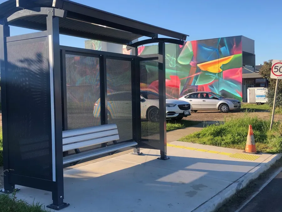 Relocated bus stop and new shelter