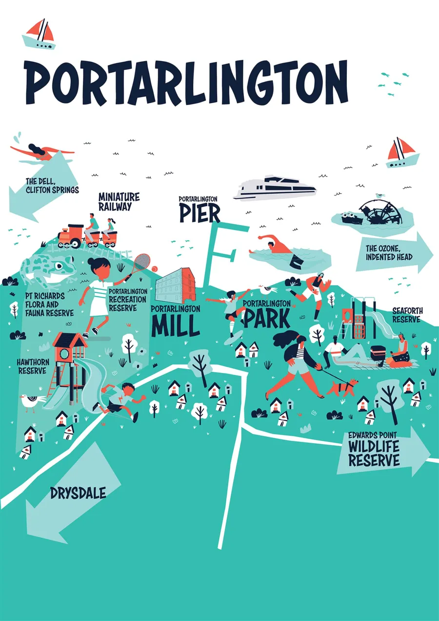 Embrace the space with this illustrative map of hidden gems in Portarlington.