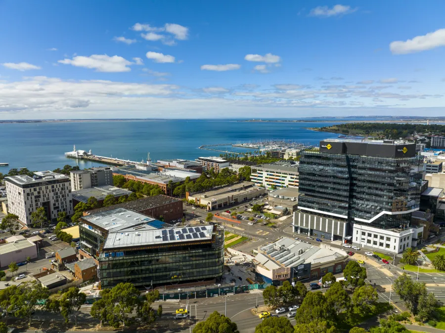 Aerial view of Wurriki Nyal looking north to Corio Bay.