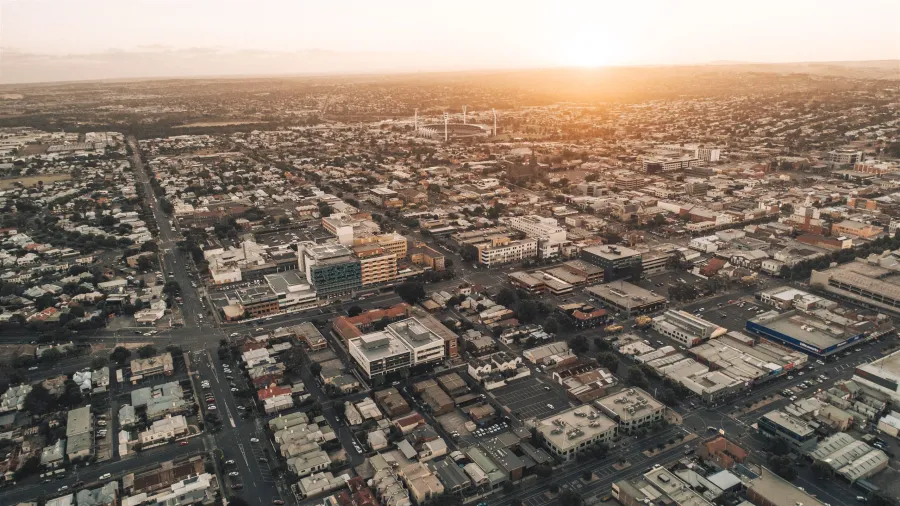 Aerial view of Geelong looking south from the CBD.