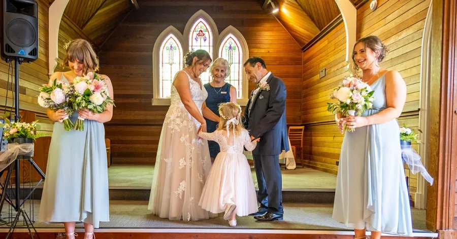 Wedding ceremony at Cobbin Homestead and Chapel.