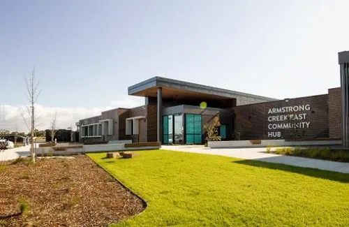 Armstrong Creek East Community Hub exterior entry Armstrong Creek East Community Hub exterior entry
