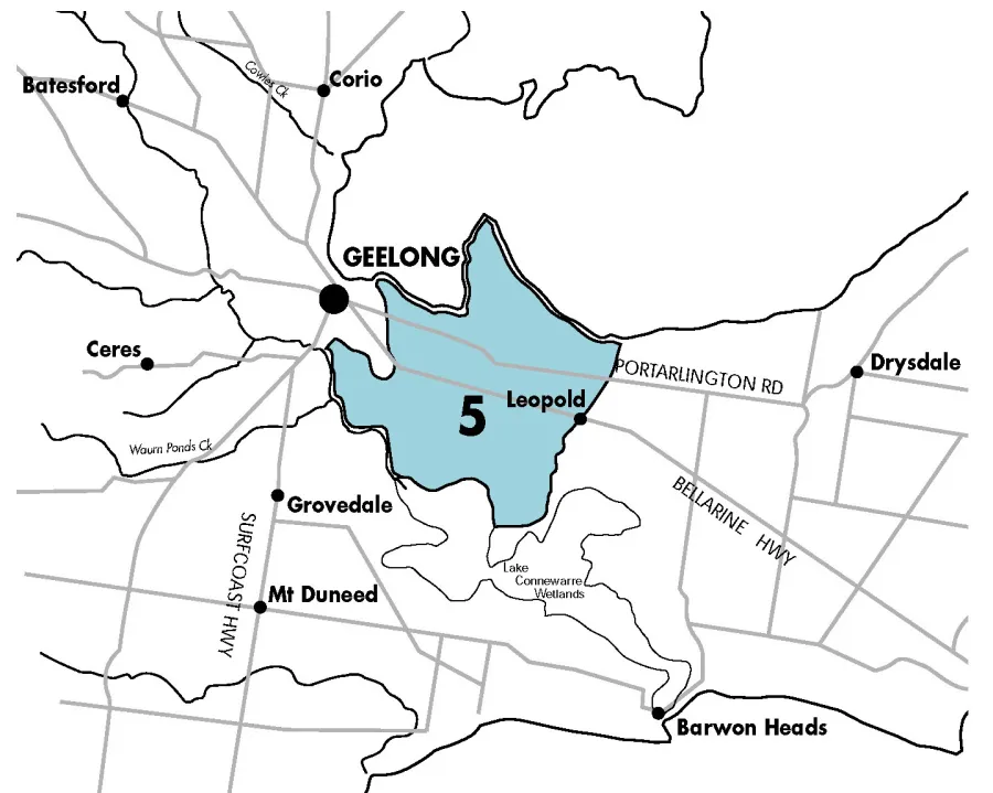 Zone 5 Map - Moolap Plains Map for indigenous plants information: Zone 5 - Moolap Plains