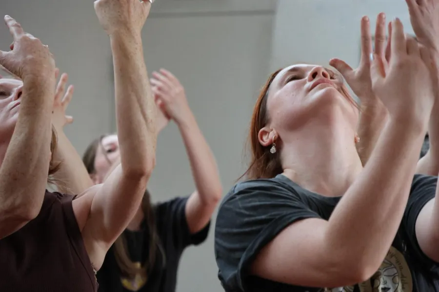 People dancing with hands in the air
