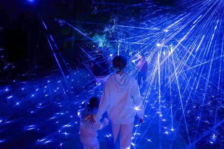 Image of people walking through lighting