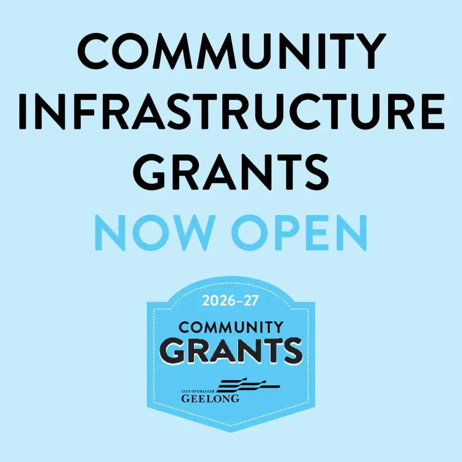 2026-27 Community Grants shield with words Community Infrastructure Grants Now Open
