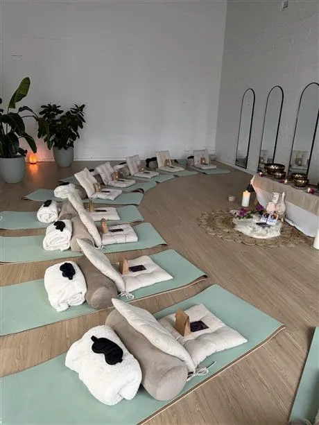 Pure Wonder Soul Studio Community Day Yoga mats on the floor in a semi-circle