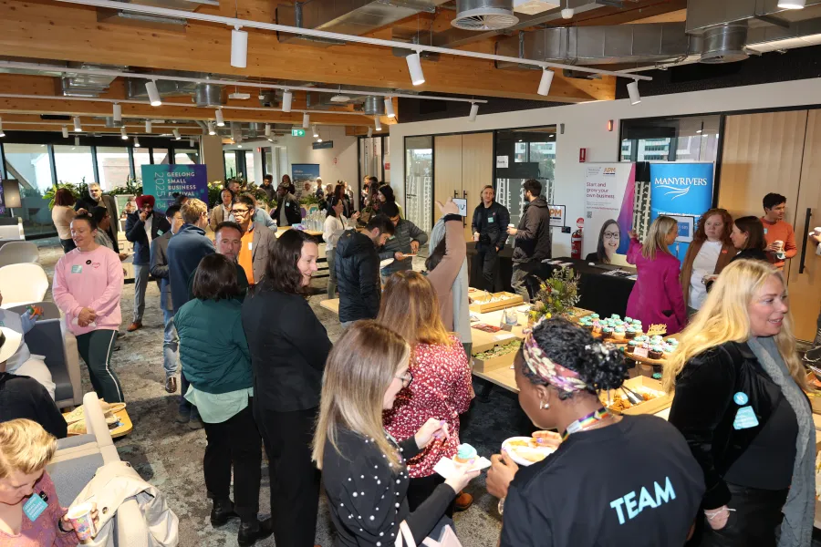 Room full of people networking