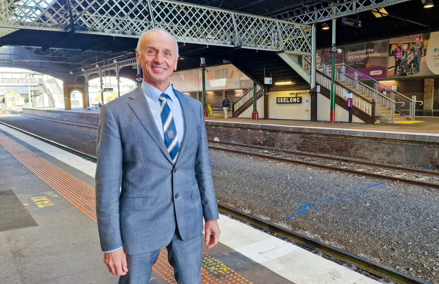 Mayor Stretch Kontelj OAM at Geelong Railway Station Mayor Stretch Kontelj OAM at Geelong Railway Station