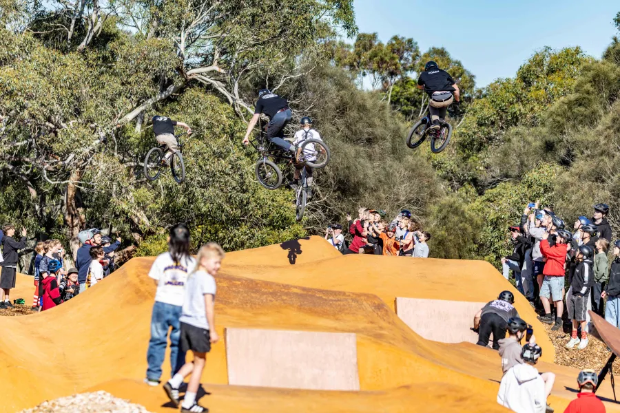 BMX pro riders testing out the new track