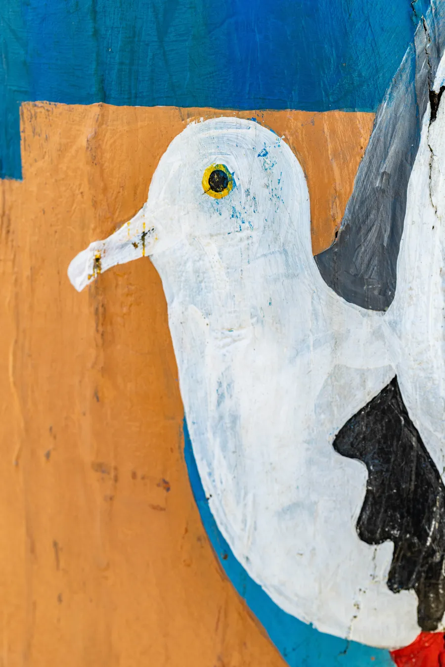 Close up of painted seagull on bollard