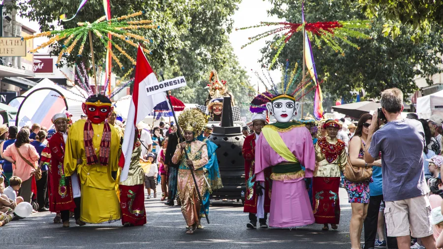 Indonesian community members in cultural dress