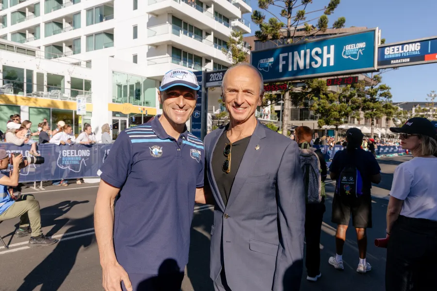 Deputy Mayor Eddy Kontelj and Mayor Stretch Kontelj at Geelong Running Festival