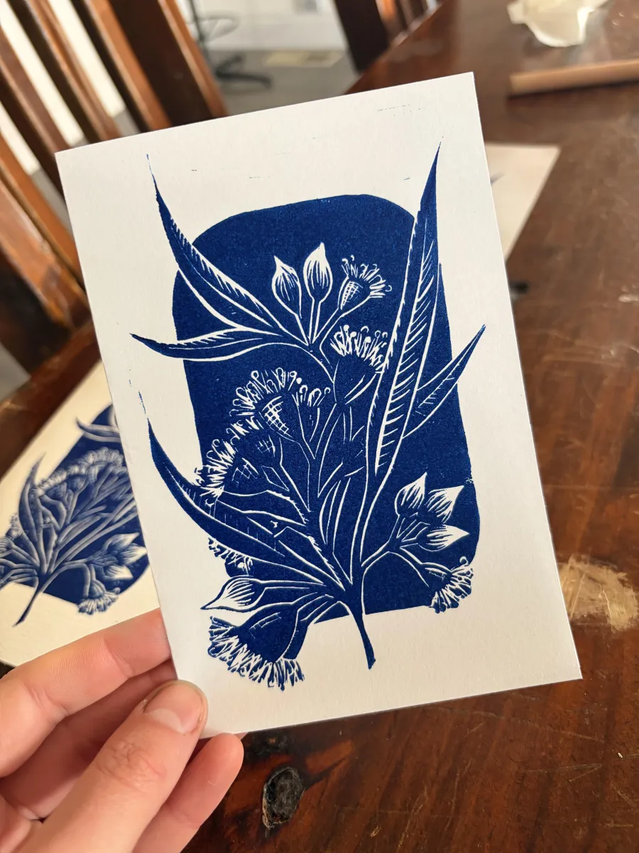 Lino Print of botanicals in blue Lino Print of botanicals in blue