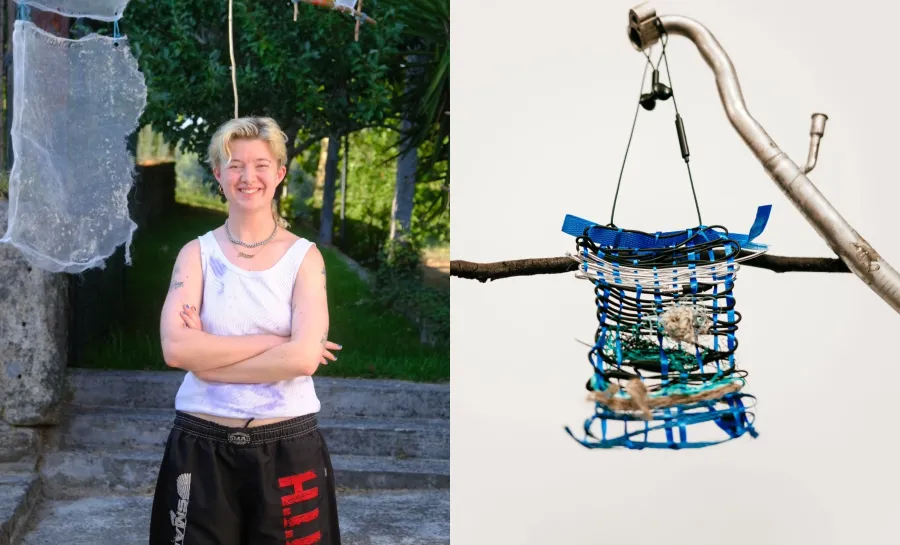 Image of Phoebe Thompson and handmade weaving