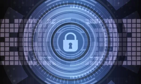 abstract digital graphic of a padlock representing cybersecurity