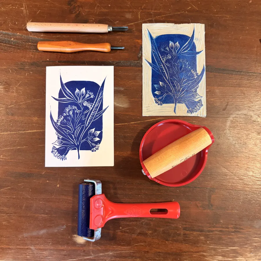 Botanical Lino Prints with Michelle Attwood Lino Print with tools