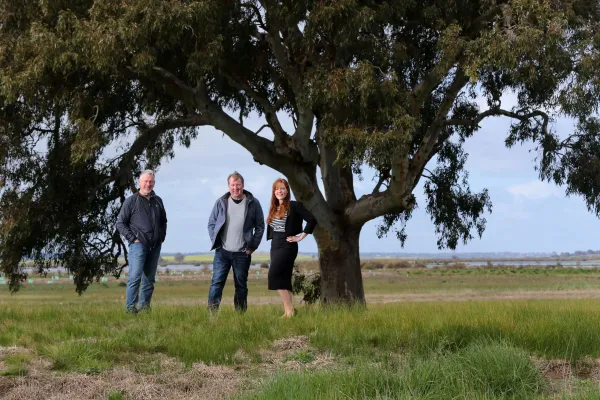 Councillors Bruce Harwood, Ron Nelson and Belinda Moloney at the Sparrovale-Nubitj yoorree Wetlands