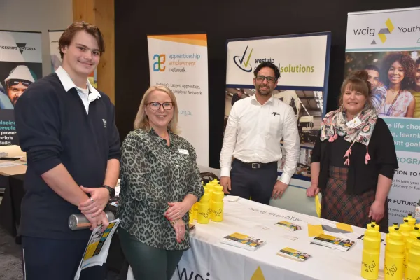 Matt Brennan, along with his mother Carley Brennan, take the opportunity to speak with Westvic Staffing Solutions Simon Finch and WCIG (Westgate Community Initiatives) Youth Coach Sally Merryfull. 