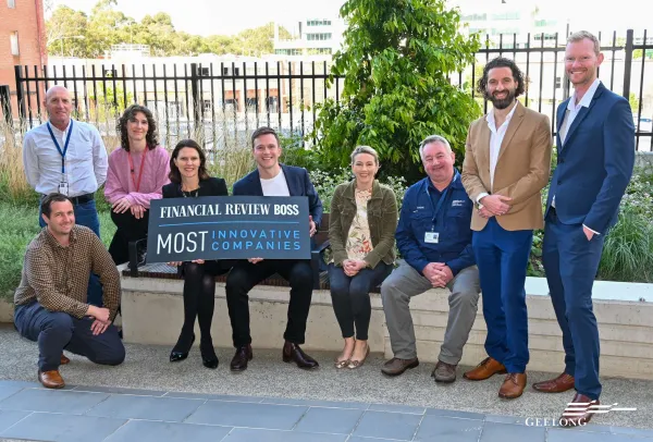 CEO Ali Waste and Mayor Trent Sullivan with City staff who deliver smart projects recognised by the AFR BOSS Most Innovative Companies List.