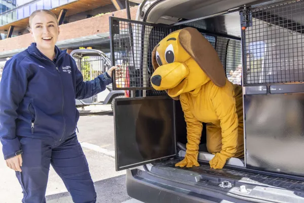 Animal Management Officer Tahlia Allcorn with our animal mascot